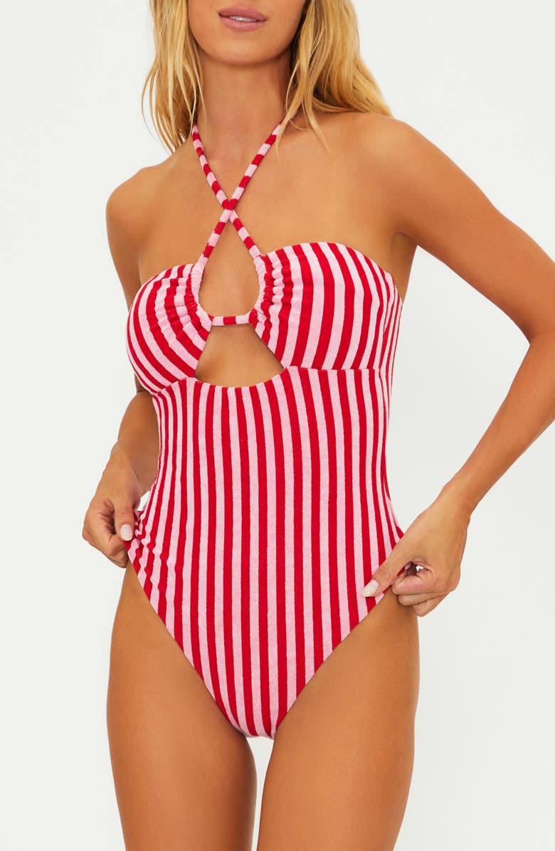 Beach Riot Phoenix Halter One-Piece Swimsuit, Alternate, color, Candy Cane Stripe