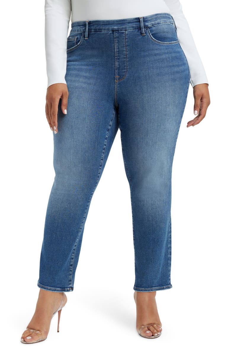 Good American Pull-On Straight Leg Jeans, Alternate, color, Indigo490