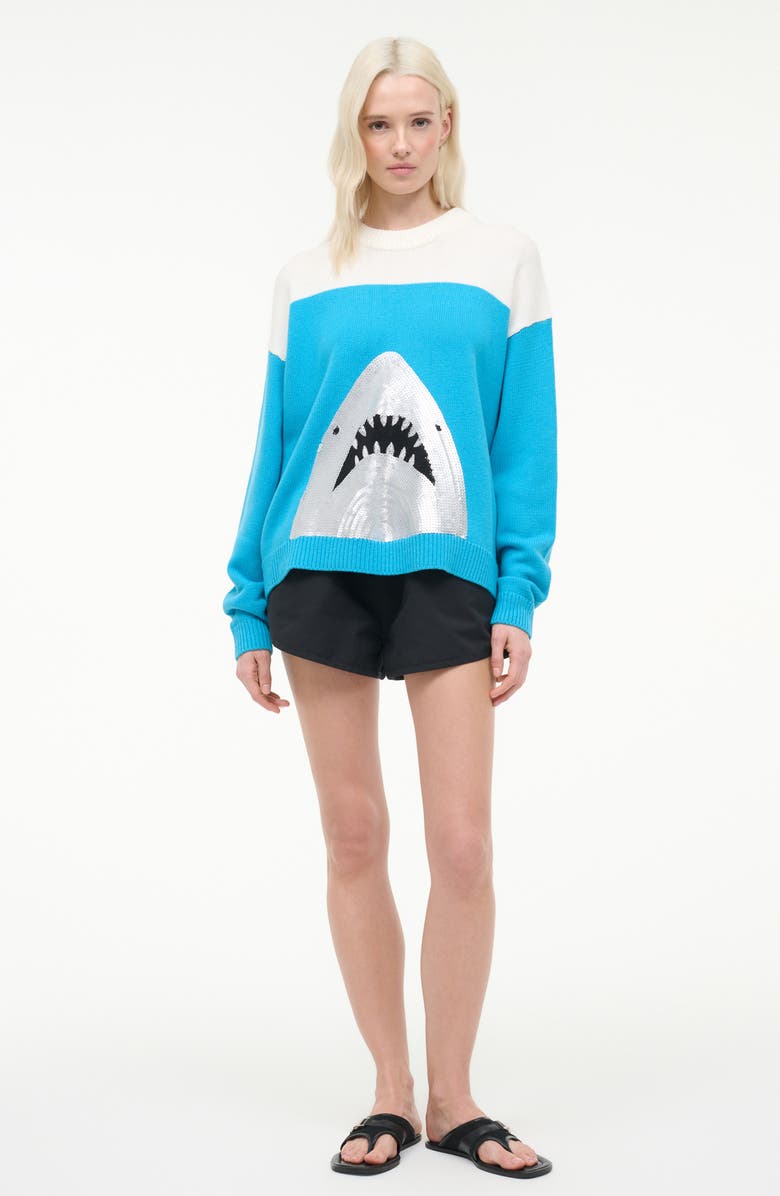 STAUD Giada Sequin Embellished Shark Sweater, Alternate, color, Great White Shark