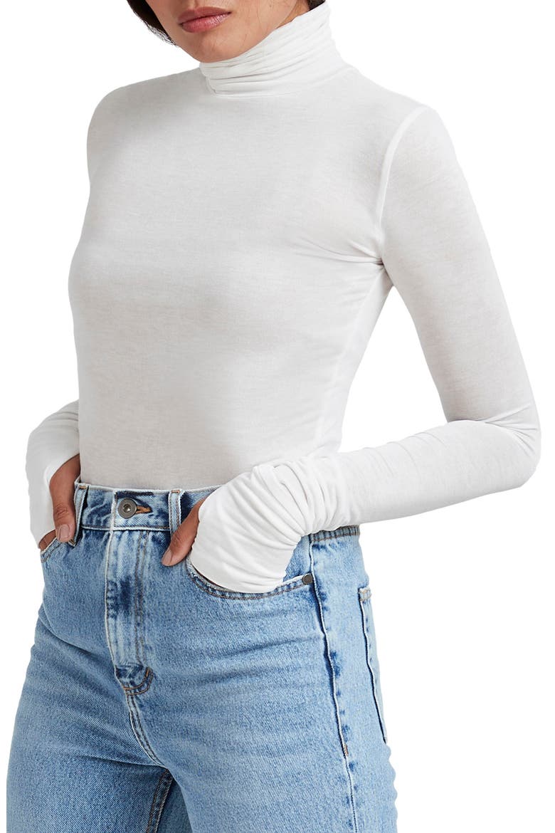 Eloise Turtleneck Semisheer Jersey Top, Main, color, OFF WHITE
