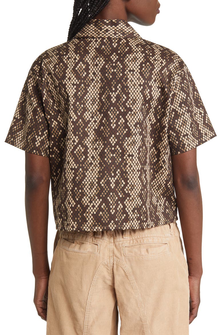 Camden Snake Print Crop Twill Shirt, Alternate, color, BROWN