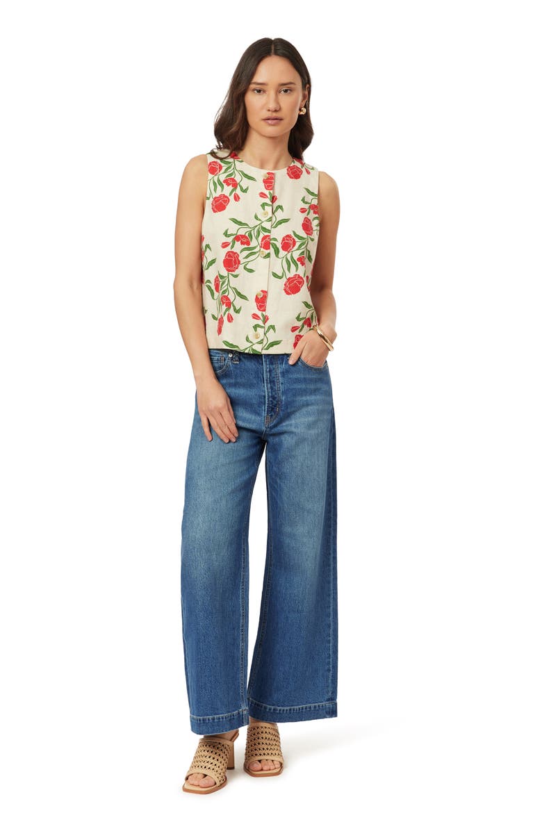 Scotch & Soda Sleeveless Linen Blend Button-Up Shirt, Alternate, color, Whitecap Allover Floral