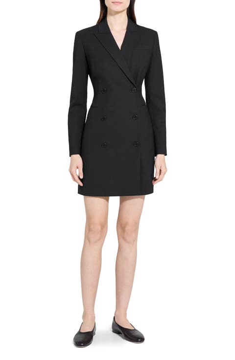 Double Breasted Stretch Wool Blazer Dress