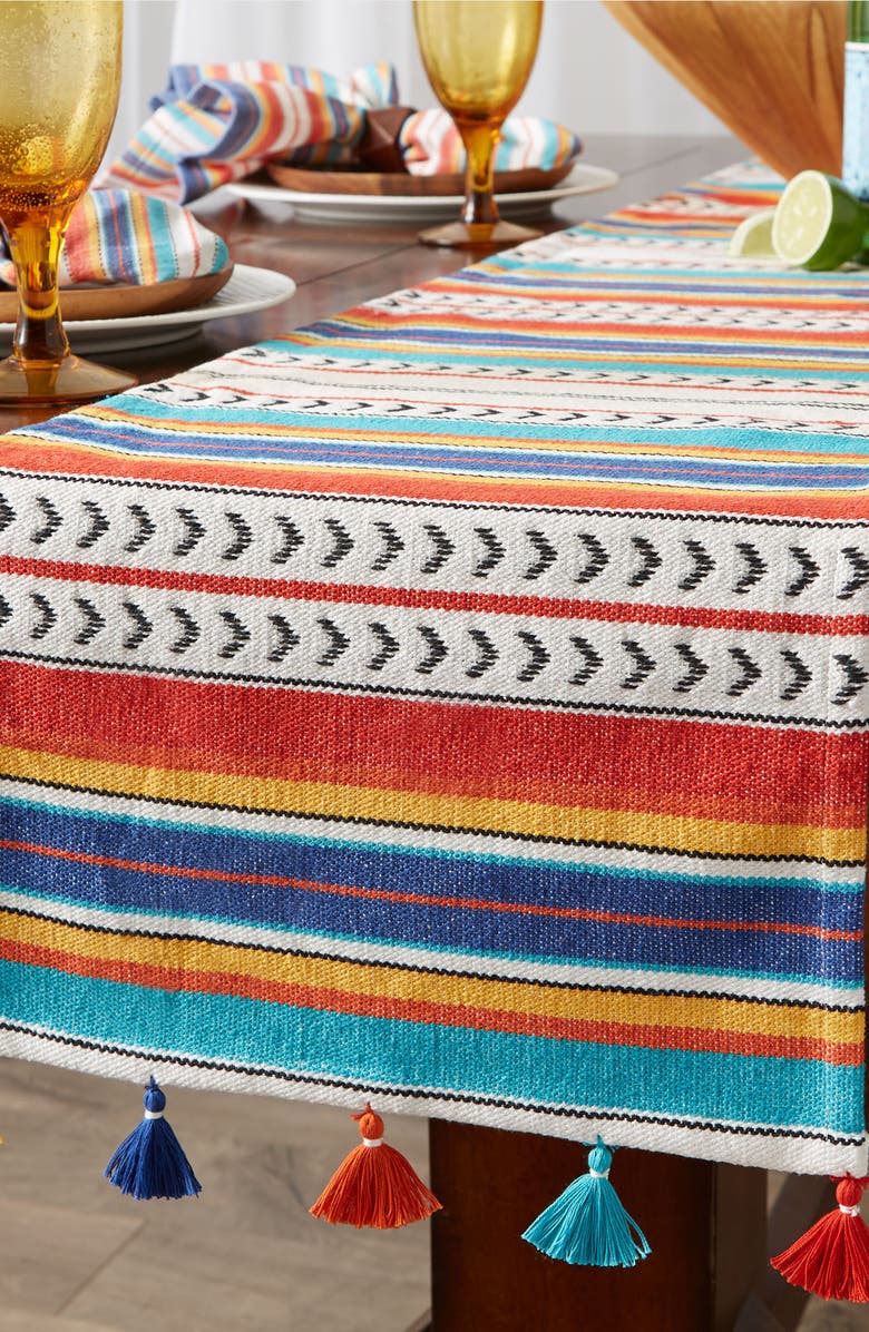 Design Imports Picante Stripe Tassel Table Runner, Alternate, color, Multi
