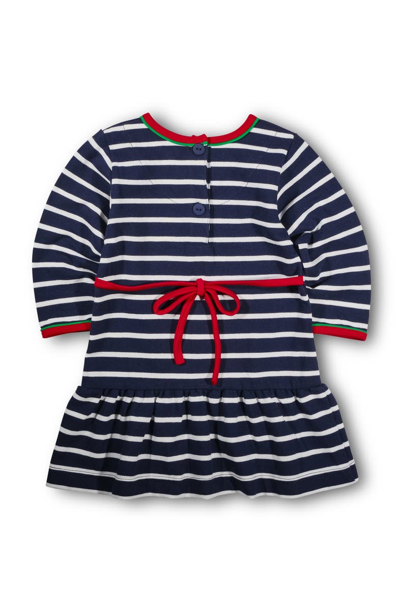 Florence Eiseman Stripe Knit Dress With Embroidered Holly, Alternate, color, Navy, Red, Green, White