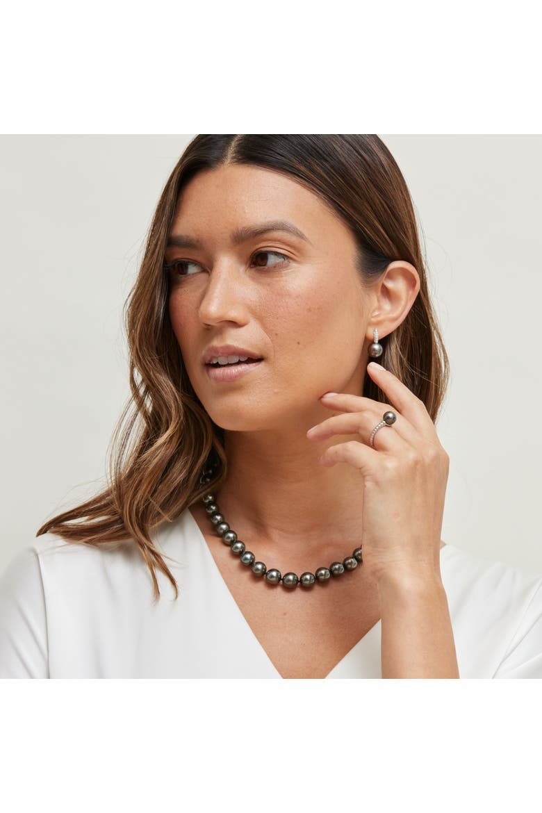 Tahitian South Sea Pearl & Diamond Huggie Emily Earrings, Alternate, color, White Gold