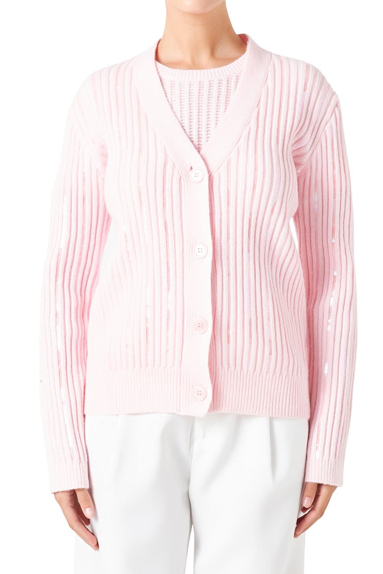 Sequin Rib Cardigan, Main, color, LIGHT PINK