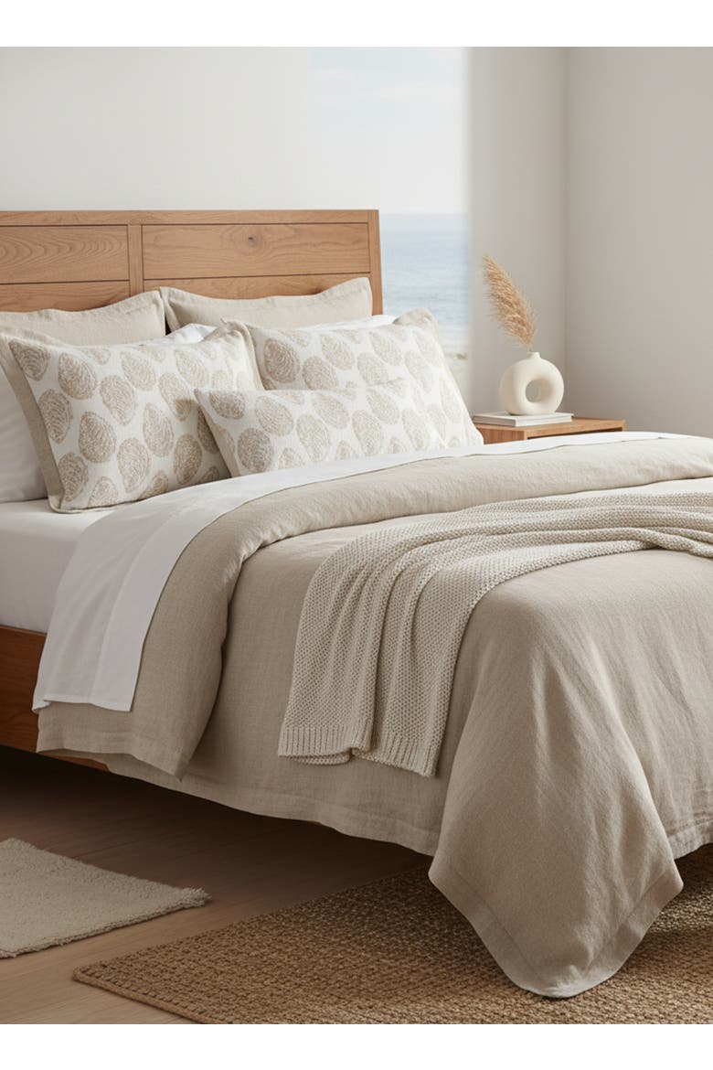 Drifted Oyster Linen Pillow with Down Insert, Alternate, color, Natural Beige