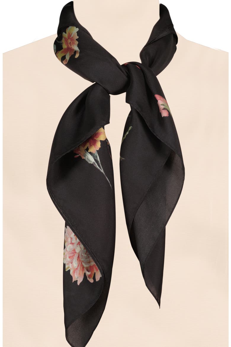 Valen Etta Square Silk Twill Scarf, Alternate, color, BLACK