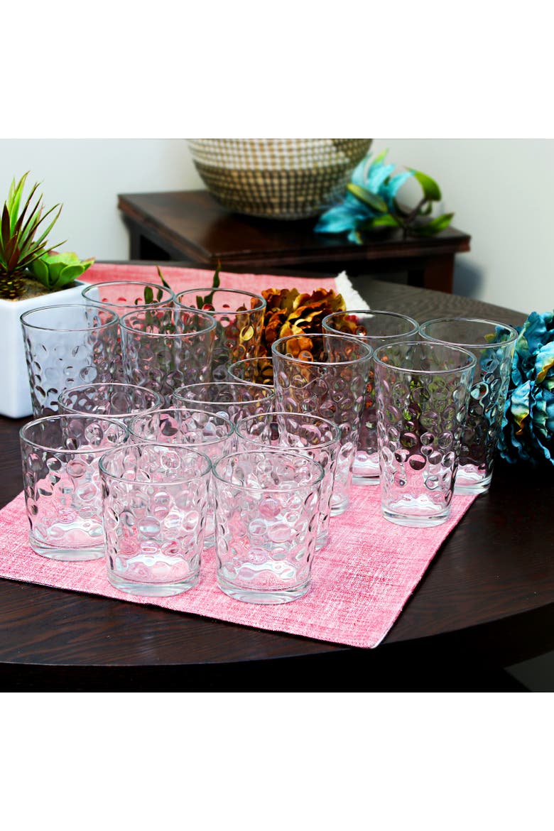 Great Foundations 16 Piece Tumbler and Double Old Fashioned Glass Set in Bubble Pattern, Alternate, color, Clear
