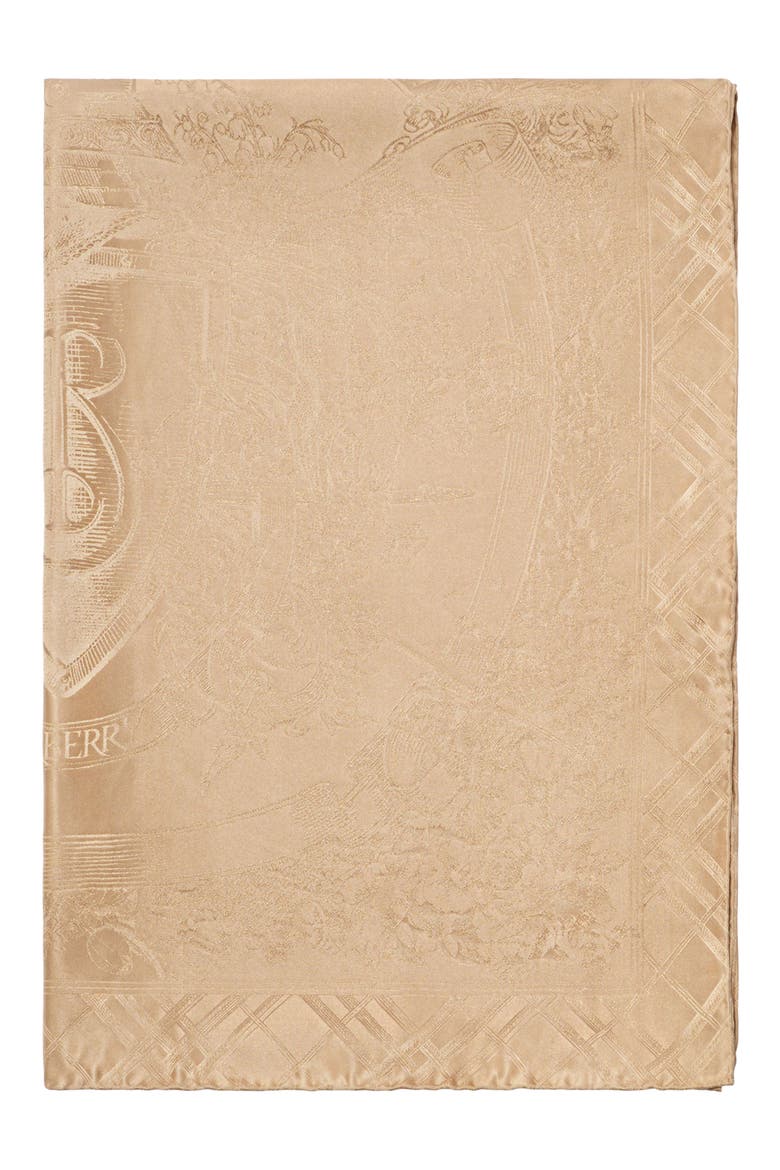 Floral Crest Silk Jacquard Scarf, Alternate, color, SAND BEIGE