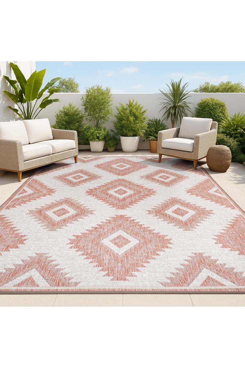 Lior Geometric Moroccan Diamond Indoor/Outdoor Area Rug, Alternate, color, Salmon/Cream