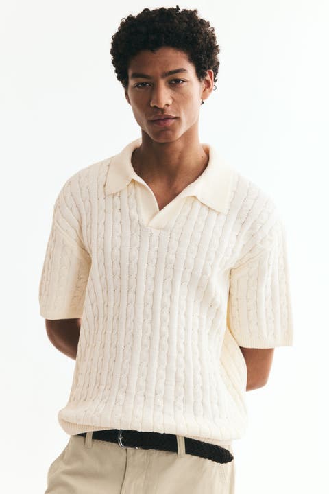 Relaxed-fit Cable-knit Polo Shirt