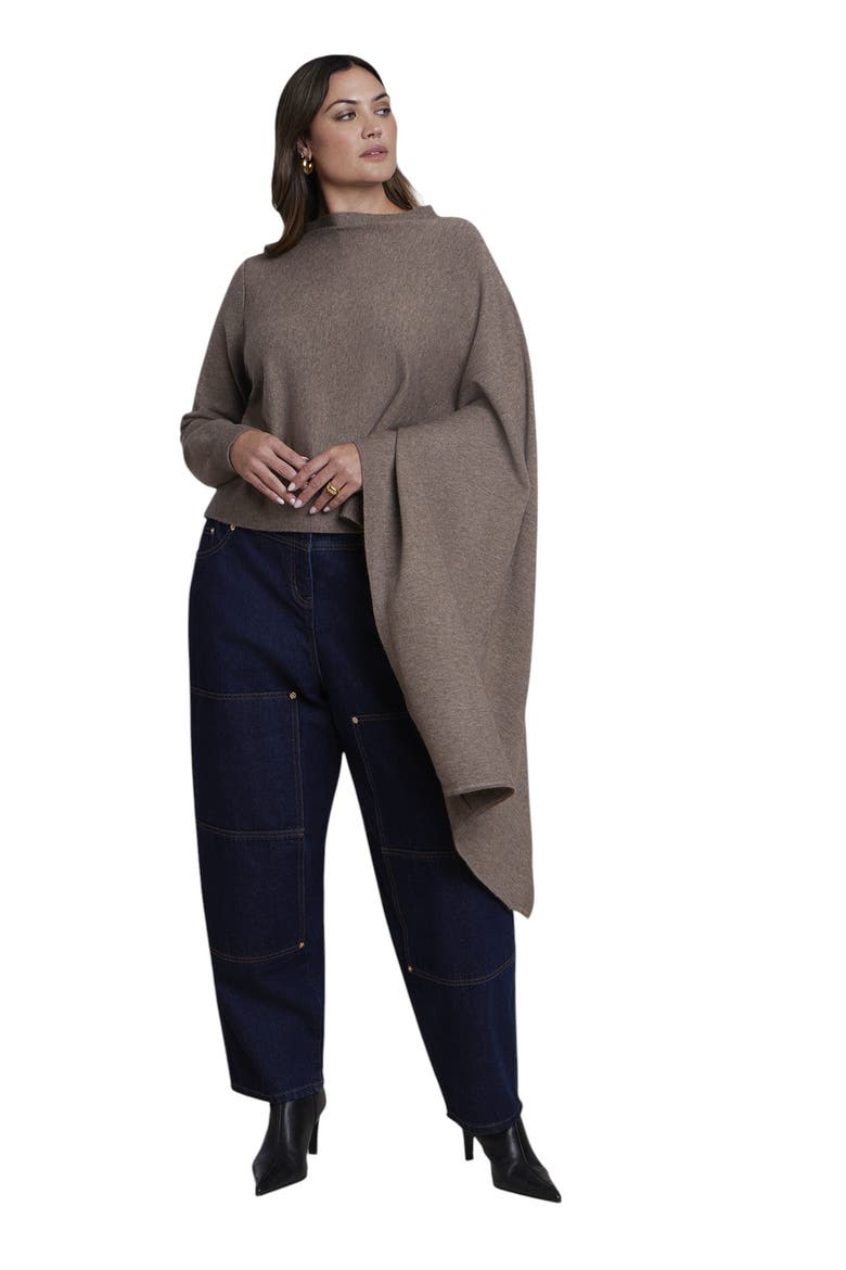 Asymmetrical Cape Sleeve Sweater (plus), Alternate, color, HEATHER OATMEAL