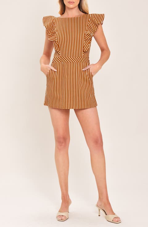 Striped Stretch Cotton Twill Romper