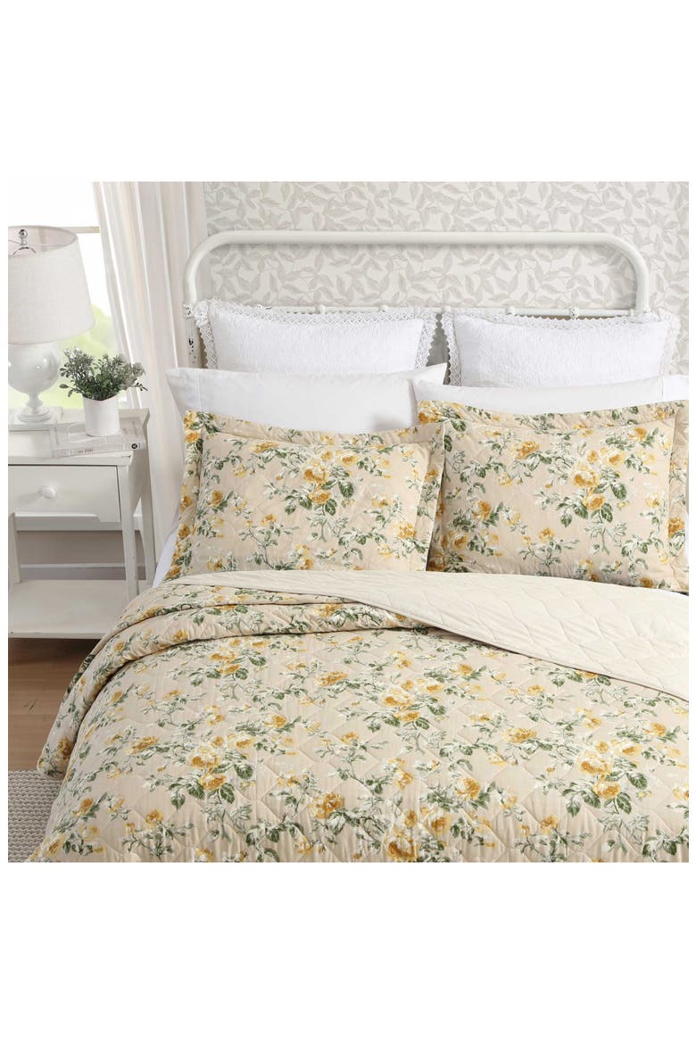 Roses Quilt & Sham Set, Alternate, color, GOLD/ BEIGE