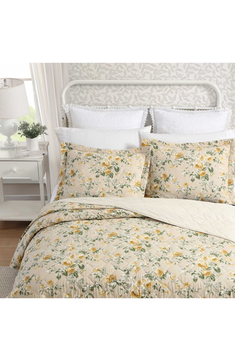 Laura Ashley Roses Quilt & Sham Set, Alternate, color, Gold/ Beige