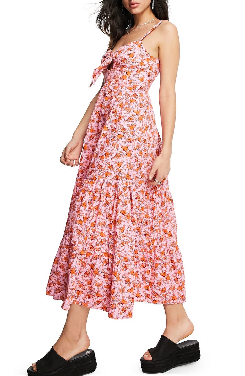Topshop Floral Print Cotton Sundress, Alternate, color,