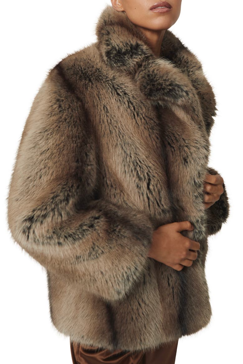 Laila Faux Fur Coat, Alternate, color, BROWN