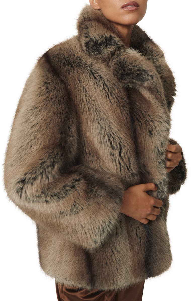 Reiss Laila Faux Fur Coat, Alternate, color, Brown