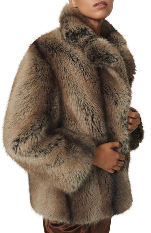 Reiss Laila Faux Fur Coat In Brown