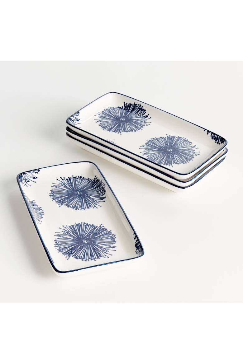 Stria Starburst 8" Trays, Set of 4 - Dark Blue/White Ceramic, Alternate, color, Blue