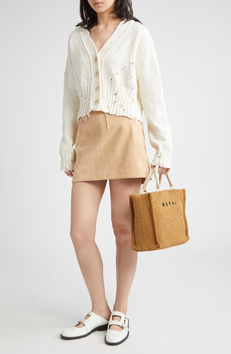 Marni Dishevelled Cotton Crop Cardigan, Alternate, color, 00W01 Lily White