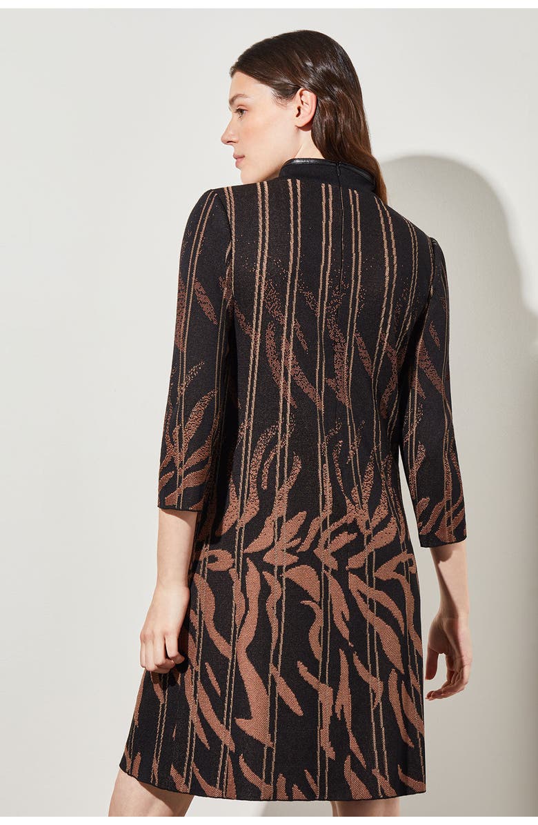 Ming Wang Animal Print Vegan Leather Trim Soft Knit Mini Dress, Alternate, color, Black/Chestnut/Camel