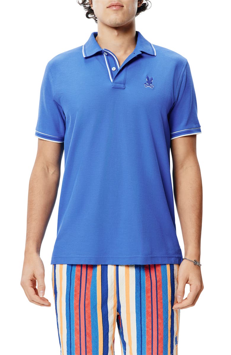 Psycho Bunny Brad Tipped Cotton Piqué Polo, Main, color, Amparo Blue