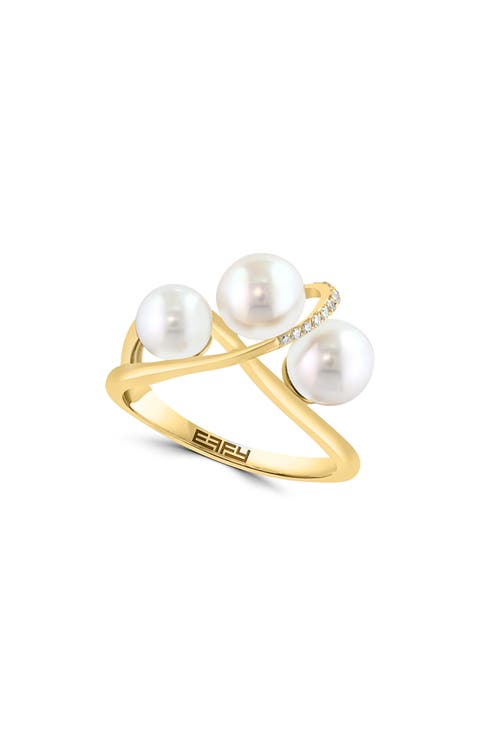 14K Yellow Gold 5.5–6.5mm Freshwater Pearl & Diamond Ring - 0.04ct.
