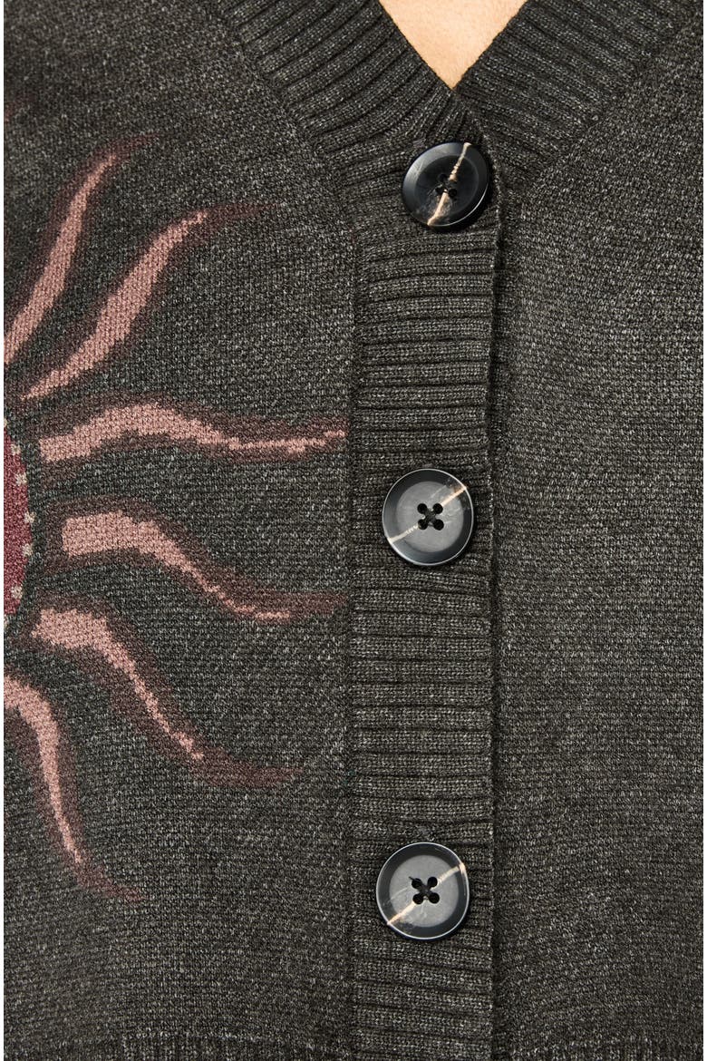 Angela Celestial Jacquard Knit Cardigan, Alternate, color, Charcoal