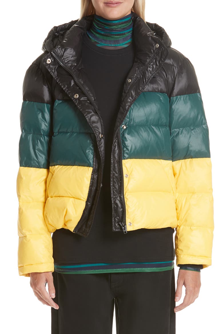 PSWL Colorblock Hooded Puffer Coat, Main, color, BLACK