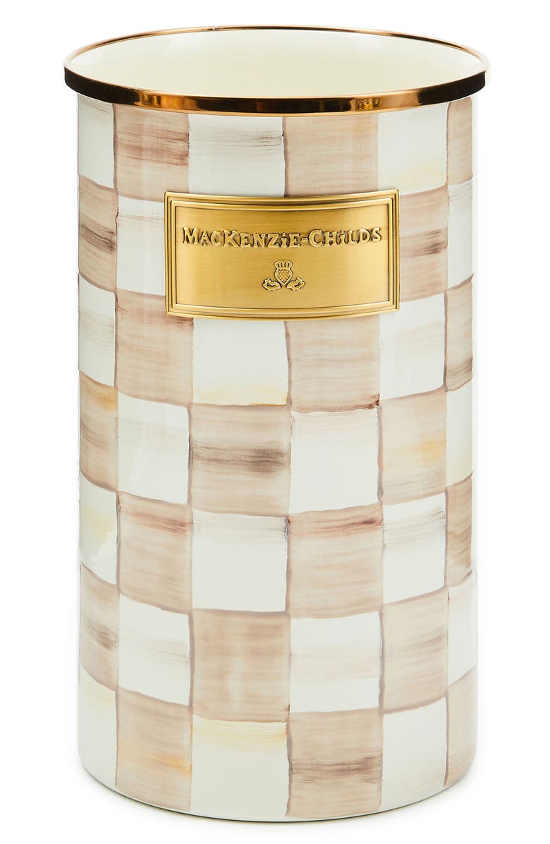 MACKENZIE CHILDS Mocha Check Enameled Steel Utensil Holder, Main, color, Mocha