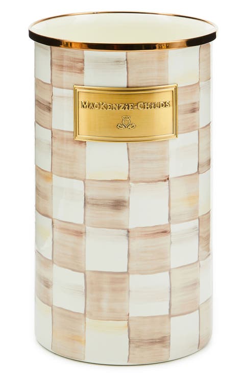 Mocha Check Enameled Steel Utensil Holder