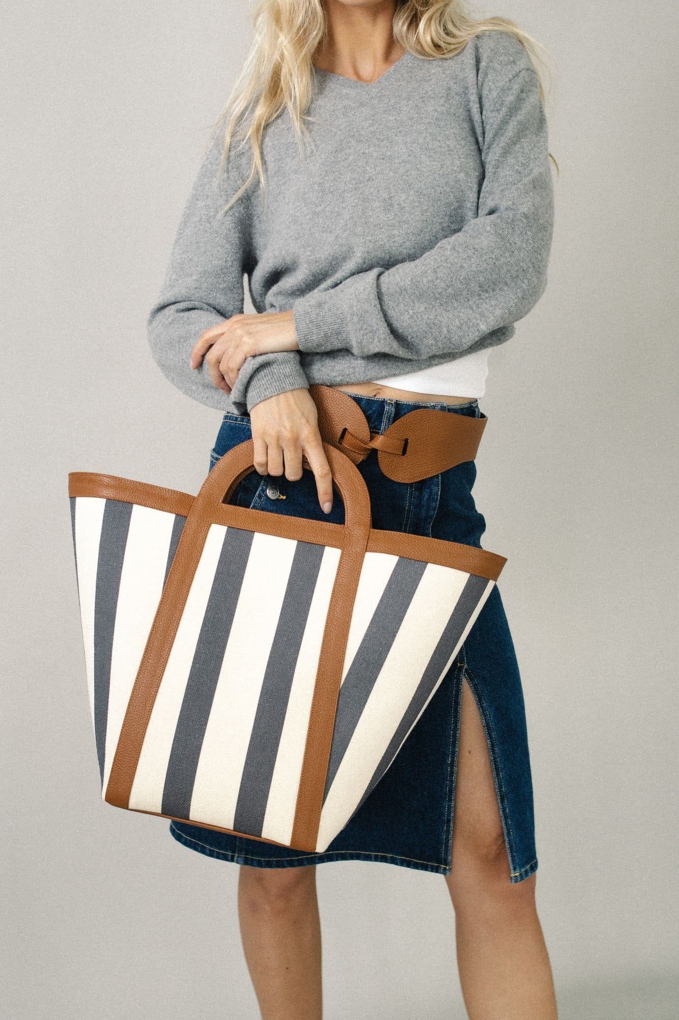 Atuel Stripe Large Tote, Alternate, color, Natural Canvas Caramel