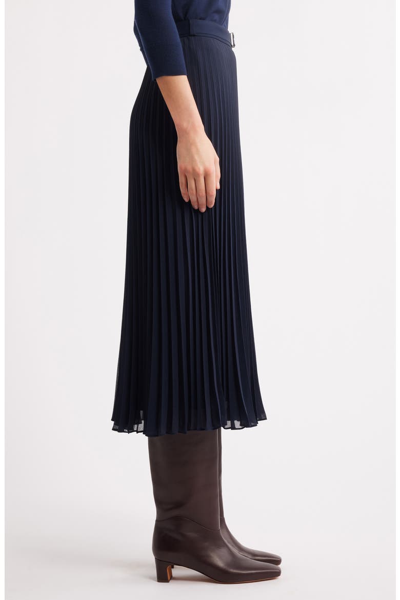 Vocelina Belted Pleated Midi Skirt, Alternate, color, DK BU