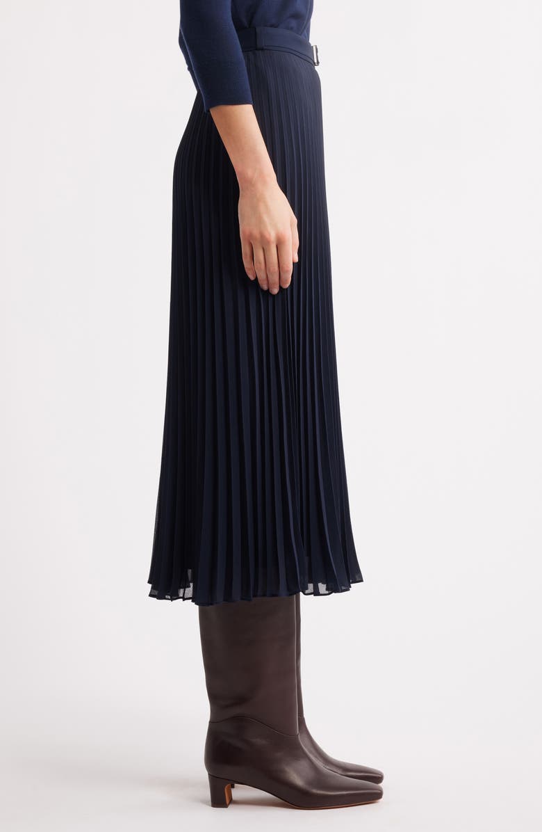 BOSS Vocelina Belted Pleated Midi Skirt, Alternate, color, Clean Navy