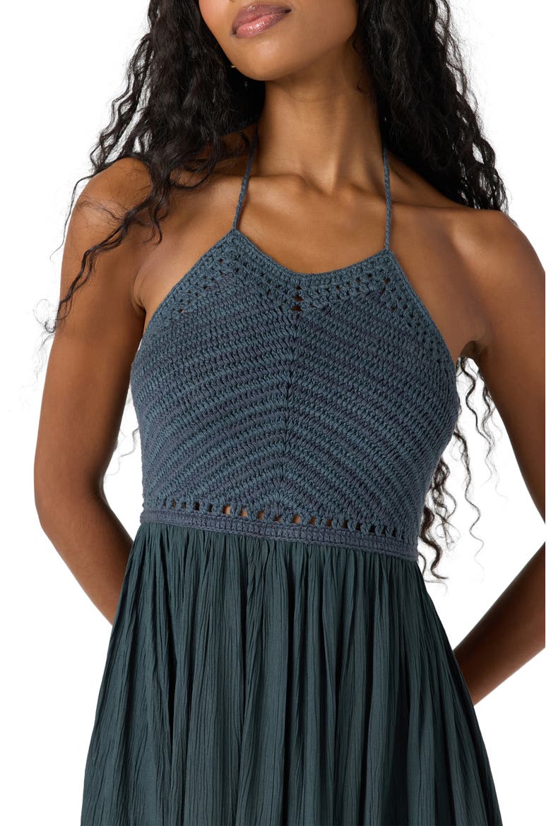 Kindra Mixed Media Halter Dress, Alternate, color, SLATE BLUE