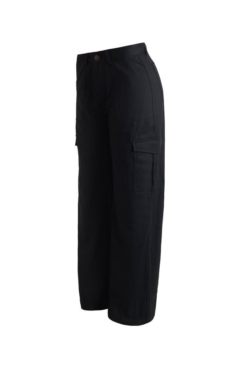 Solomon & Sage High Waist Cotton Wide Leg Cargo Pants, Alternate, color, Black
