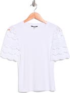 T Tahari Embroidered Eyelet Sleeve Ribbed Top