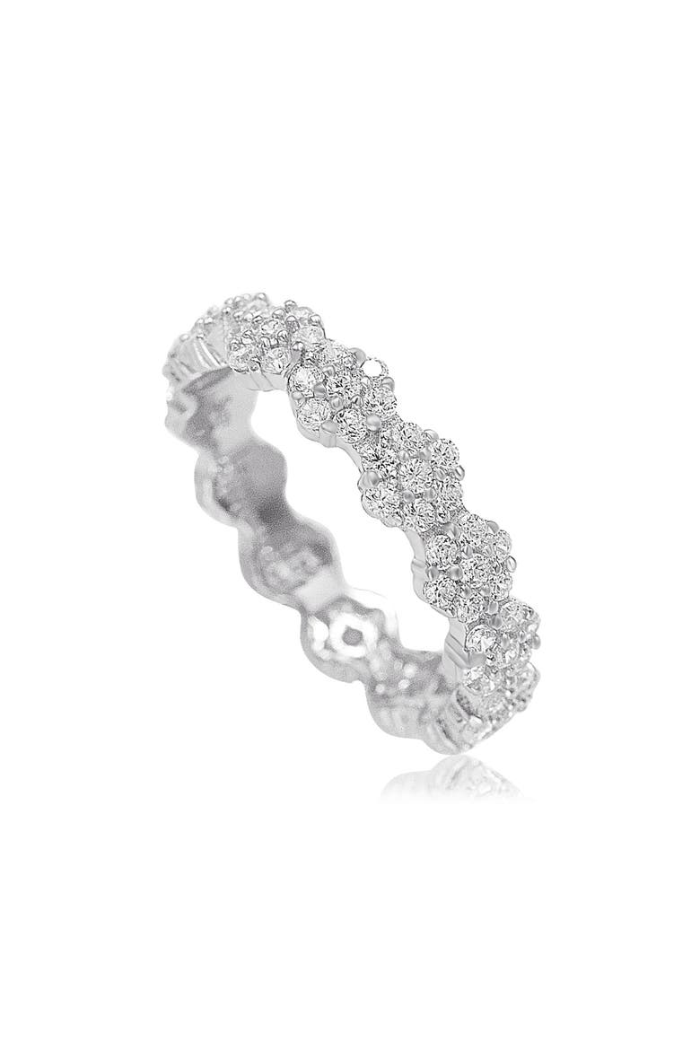 Sterling Silver White CZ Flower Pave Eternity Band Ring, Alternate, color, WHITE