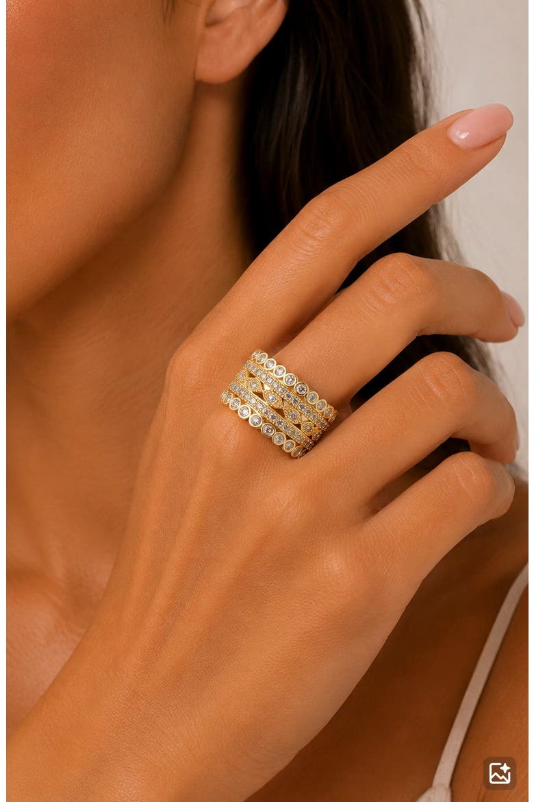 Set of 5 Cubic Zirconia Stackable Rings, Alternate, color, GOLD