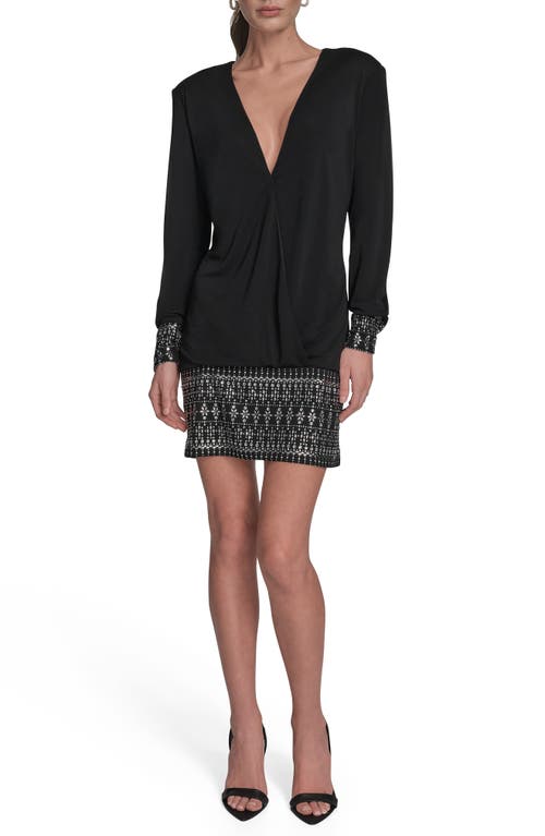 Bcbg Rhinestone Detail Long Sleeve Dress In Black