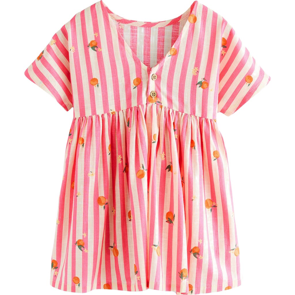 Shop Next Kids' Stripe Orange Cotton Dress In Pink