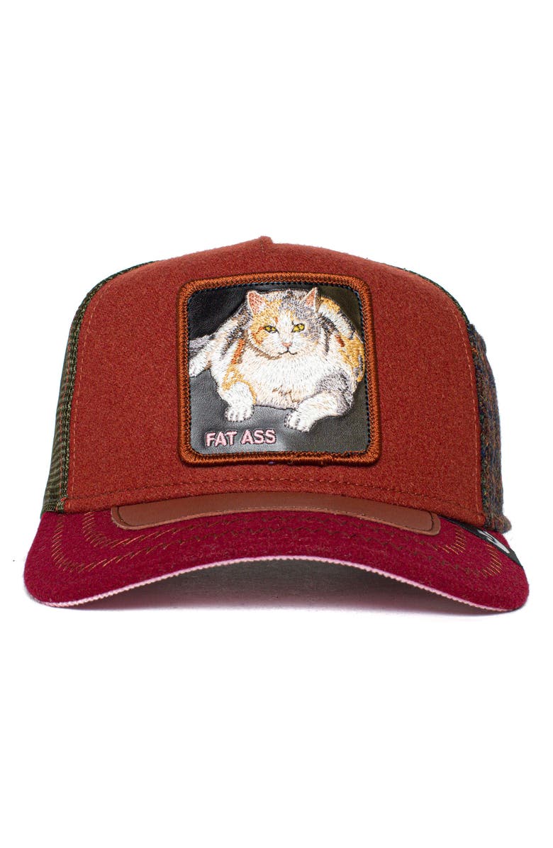 Goorin Bros. Freshman Fifteen Cat Patch Trucker Hat, Alternate, color, Rust