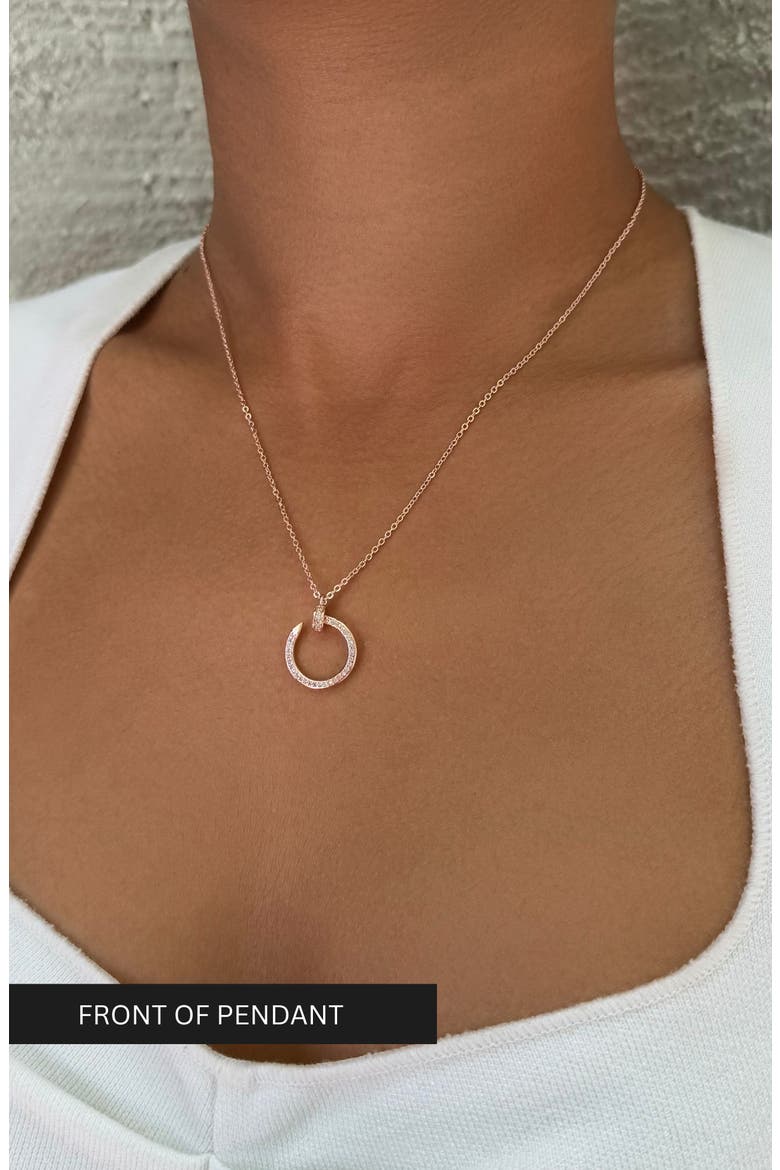 Curved Cubic Zirconia Nail Ring Pendant Necklace, Alternate, color, PINK