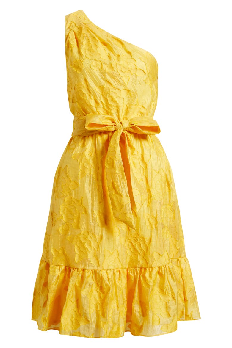 Floral Embroidered One-Shoulder Midi Dress, Alternate, color, SUNSET GOLD