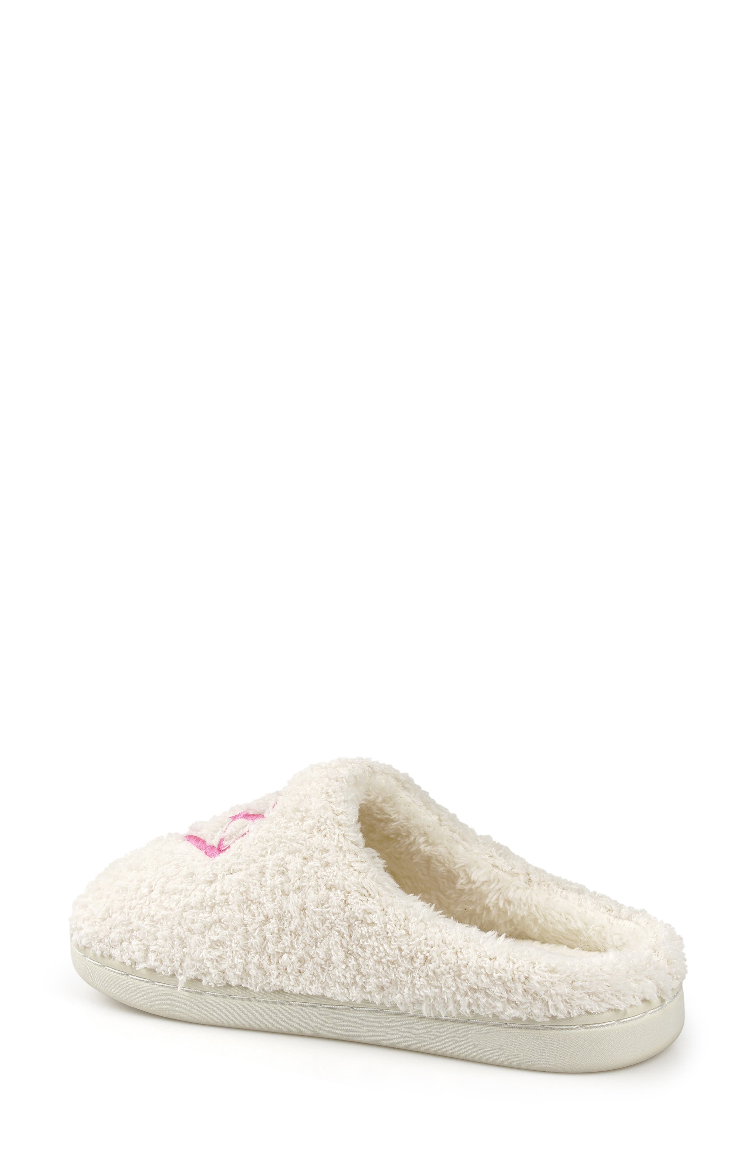 ROCK AND CANDY Embroidered Faux Fur Scuff Slippers, Alternate, color, White Fabric