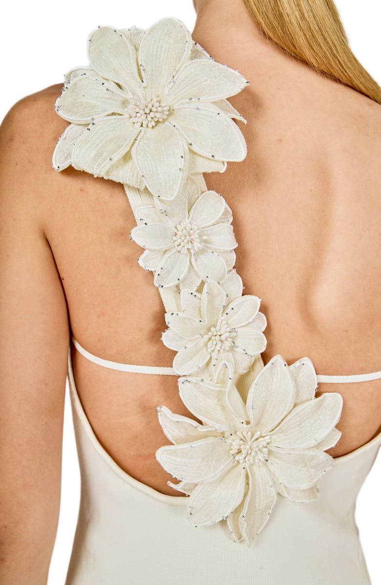 Endless Rose Flower One-Shoulder Knit Maxi Dress, Alternate, color, Off White