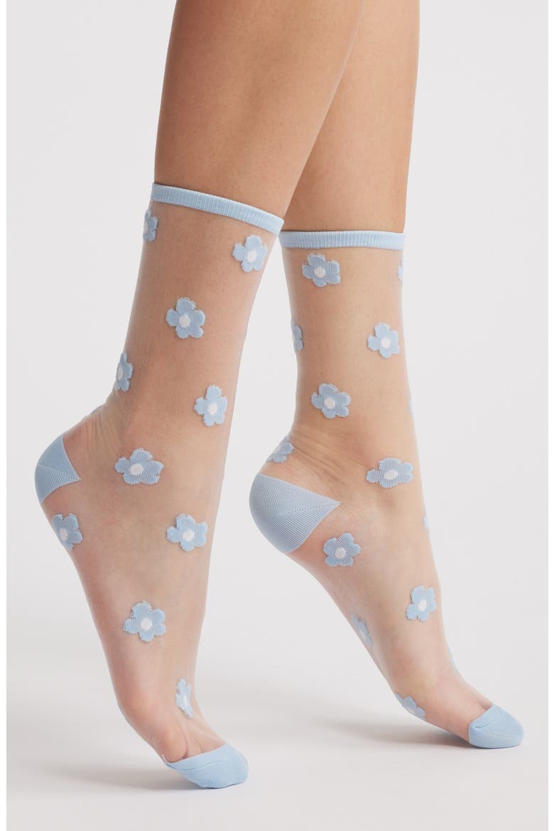 Daisies Sheer Crew Socks, Main, color, LIGHT BLUE